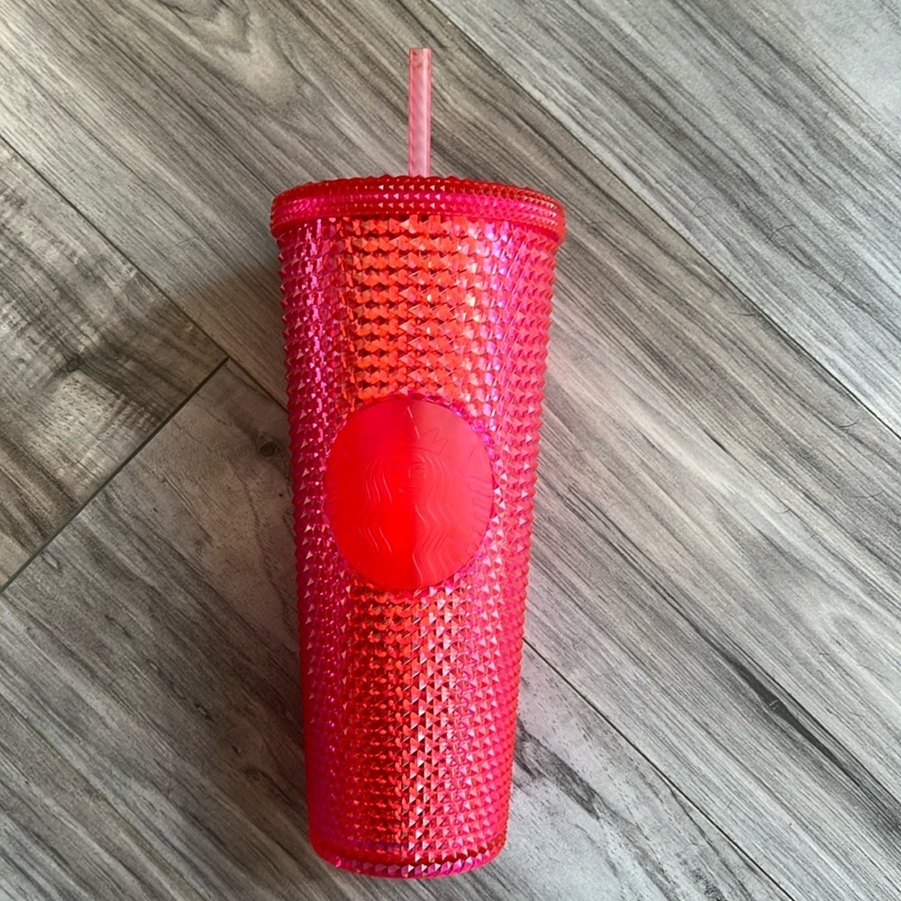 Starbucks tumbler pink cup 24 oz lid straw drink holder